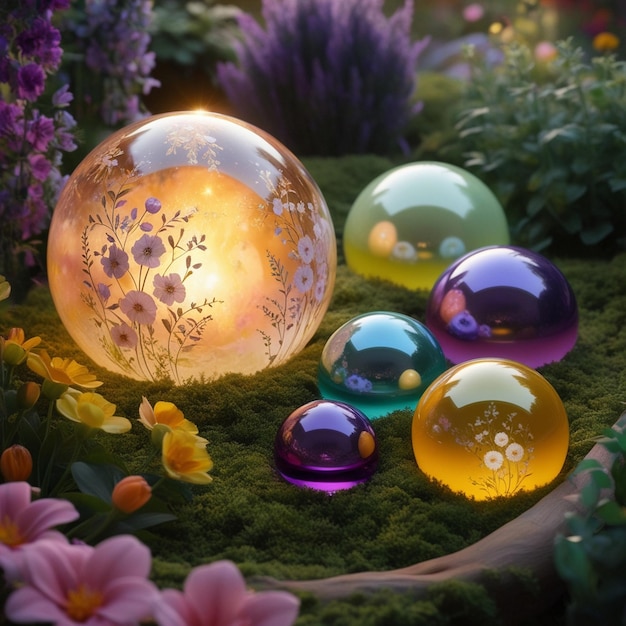 Photo enchanted garden of crystal blooms