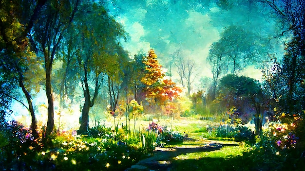 Enchanted garden digital painting background