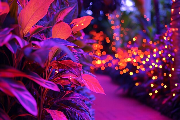 Photo enchanted garden with magical plants glowing fireflies and whimsical details