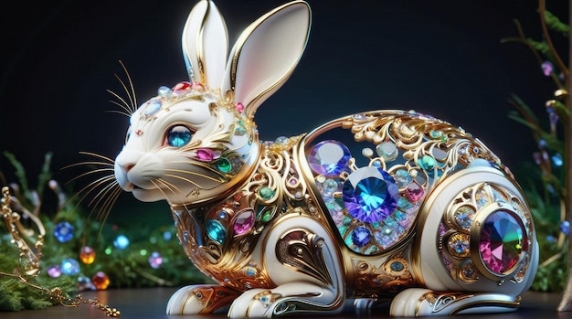 Enchanted Gemstone Rabbit in Mystical Forest