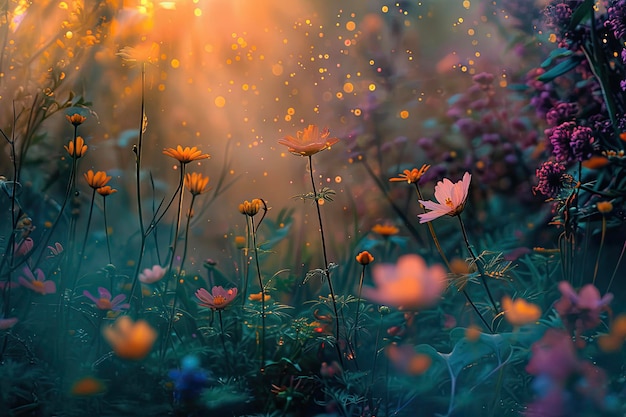 Enchanted Glowing Botanical Scene Dreamlike Landscape of Radiant Flora