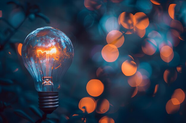 Enchanted illuminated light bulb amongst twilight foliage