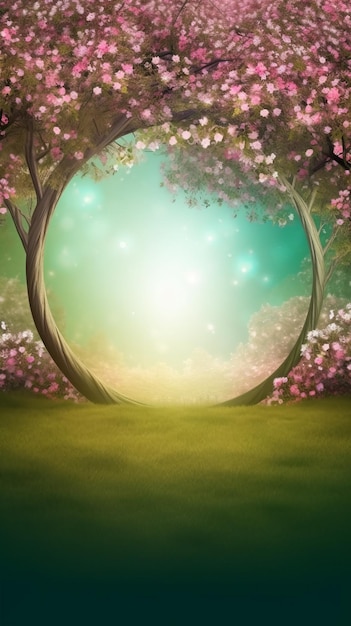 Enchanted Landscape Fantasy Garden Background with Copy Space