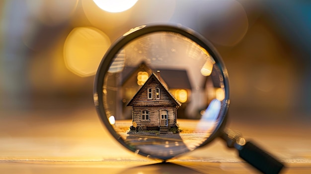 Enchanted miniature house seen through magnifying glass