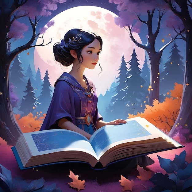 Enchanted Night Magic Fairy Tale Book of Colorful Mountain Landscape