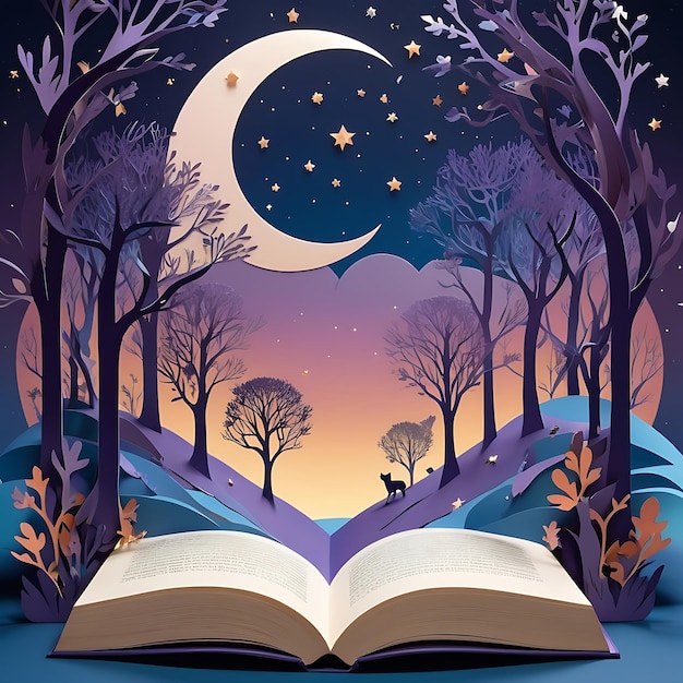 Enchanted Night Magic Fairy Tale Book of Colorful Mountain Landscape