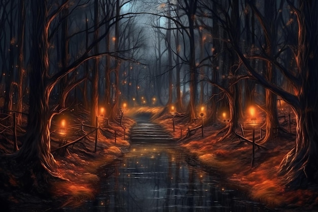 Enchanted Pathway in a Spooky Forest of Nightmares Generative AI