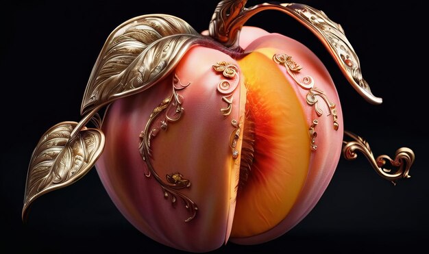 Photo enchanted peach ultra detailed hyperrealism epic baroque opulent majestic filigree