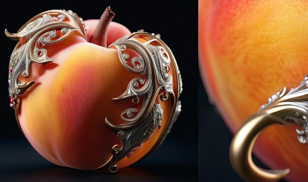 Photo enchanted peach ultra detailed hyperrealism epic baroque opulent majestic filigree