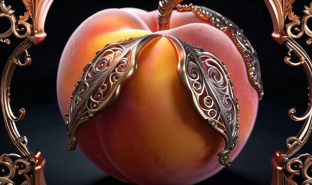 Photo enchanted peach ultra detailed hyperrealism epic baroque opulent majestic filigree