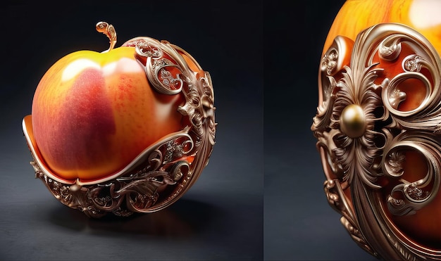 Photo enchanted peach ultra detailed hyperrealism epic baroque opulent majestic filigree