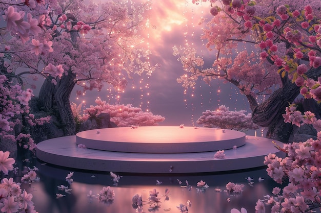 Enchanted Podium Amidst Floating Blossoms