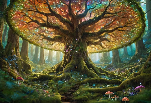 Enchanted Psychedelic Tree in Digital Painting