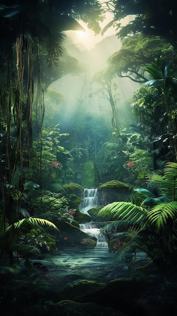 Enchanted Rainforest Mysterious Glow Amidst Lush Greenery