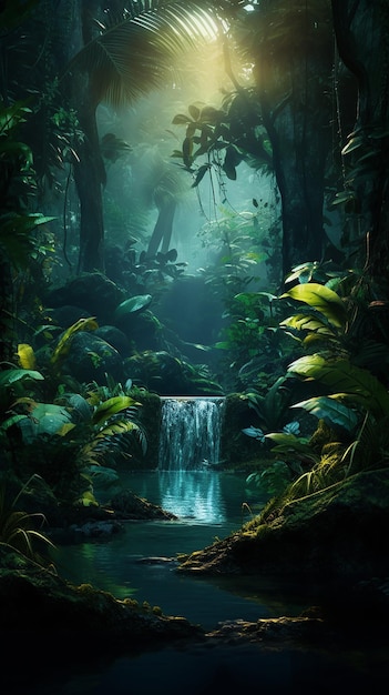 Enchanted Rainforest Mysterious Glow Amidst Lush Greenery