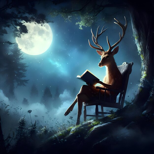 Enchanted Solitude Moonlit Deer Ponders Tales Amidst Midnight Glow