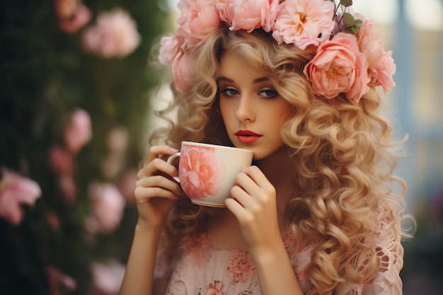 Enchanted Tea Party Girls in Flower Crowns Embrace Outdoor Delight