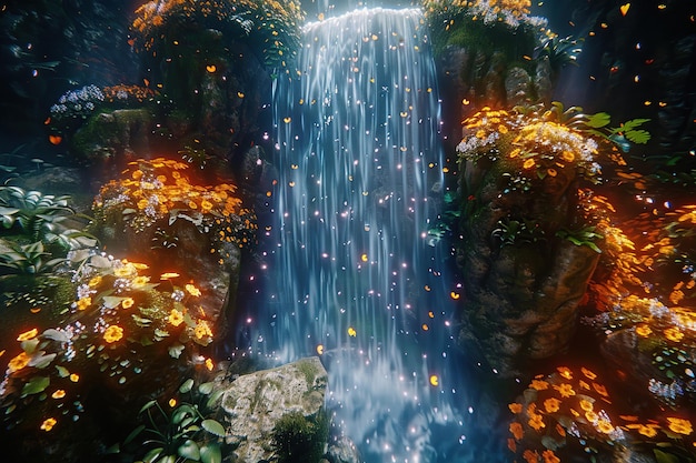 Photo enchanted waterfall in a lush forest