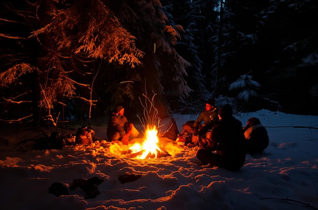 Enchanted winter night by the fire