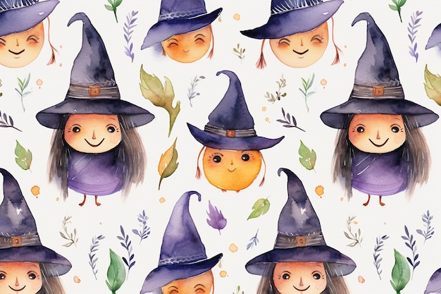 Enchanted Witches Watercolor Pattern Generative AI