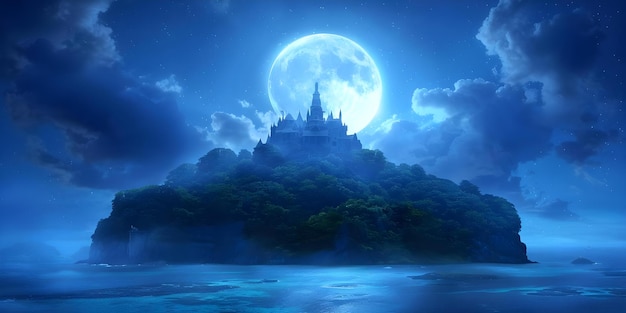 Enchanting 3D fantasy landscape with moonlit castle and hidden oceanic civilization Concept Fantasy Landscapes Moonlit Castle Oceanic Civilization Enchanting Atmosphere 3D Renderings