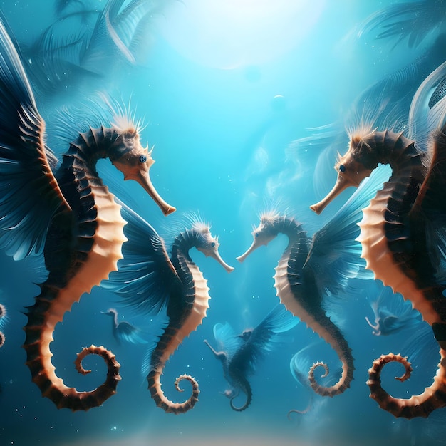 Enchanting Abyssal Skies Surreal Seahorses Soar Through a Submerged Dreamscape