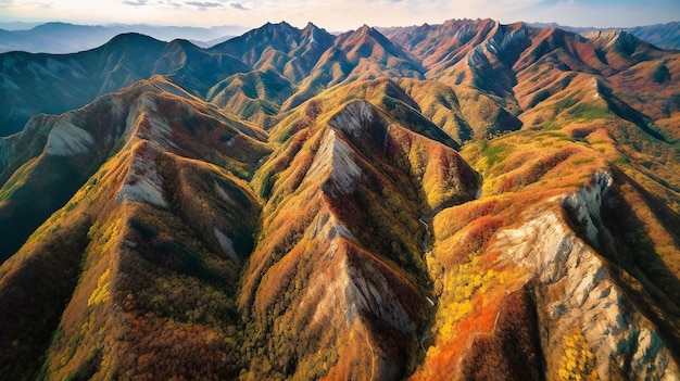 An enchanting aerial view of a vast mountain range revealing the intricate and captivating tapestry of the natural world