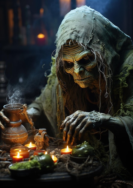 Enchanting Alchemy Bewitching Witch Boiling a Magical Potion in Her Cauldron No real person Generative Ai