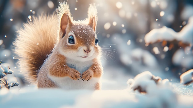 Enchanting Anime Winter Forest Adorable Squirrel in Snowy Wonderland