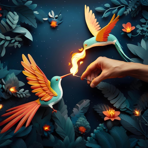 Enchanting Blaze A Surreal Symphony of FireBreathing Hummingbirds Illuminates an Otherworldly Tape