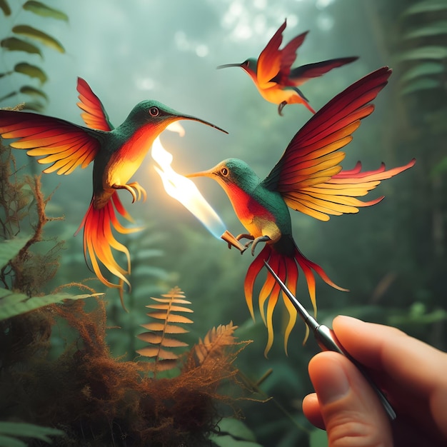 Enchanting Blaze A Surreal Symphony of FireBreathing Hummingbirds Illuminates an Otherworldly Tape