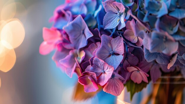 Photo enchanting bouquet vase overflowing with purple and blue blooms