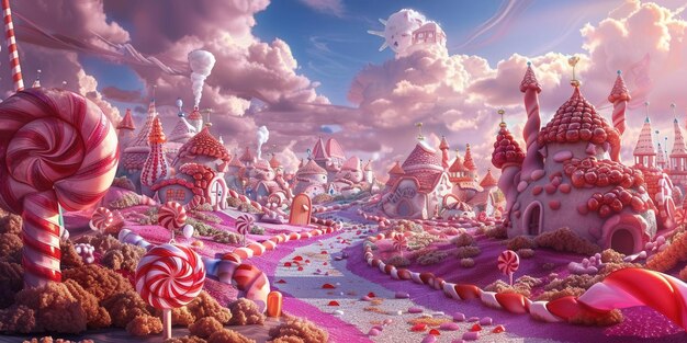 Photo enchanting candyland wonderland colorful and sweet fantasy world concept