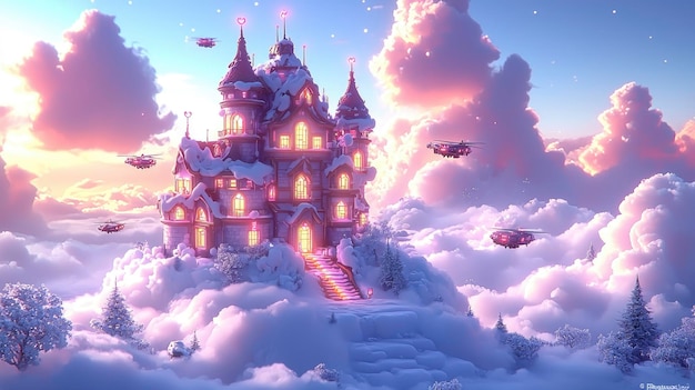 Photo enchanting castle in the clouds