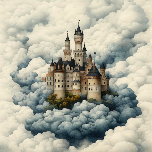 Photo enchanting castle rising above the clouds