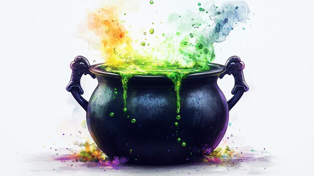 Photo enchanting cauldron with bubbling potion and pink hearts for halloween decor