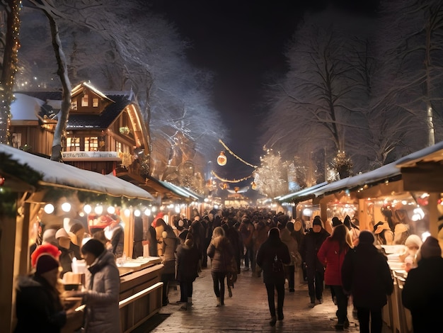 Photo enchanting christmas market festive lights and winter delights