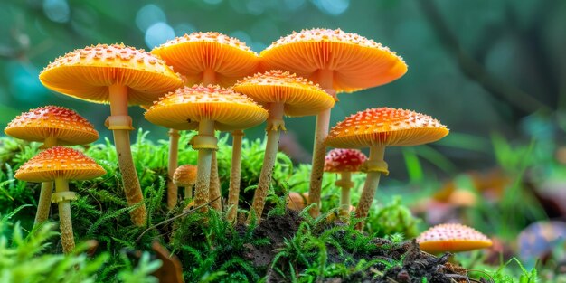 Enchanting Cluster of Wild Orange Toadstools in Mossy Forest