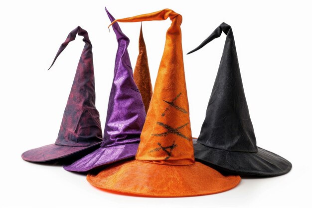 Photo enchanting collection of colorful witch hats displayed together for festive celebrations during autumn season