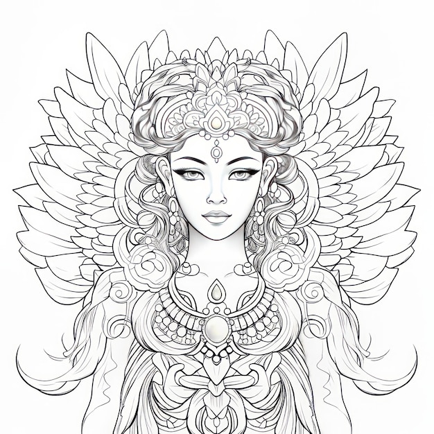 Photo enchanting cultural harmony embrace the divine goddess angel mandala line art coloring page with is