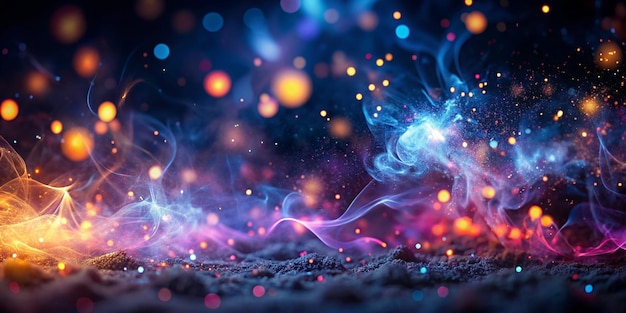 Enchanting Dark Abstract Bokeh Background With Magic Smoke Sparks and Neon