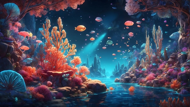 enchanting digital illustration of a underwater world