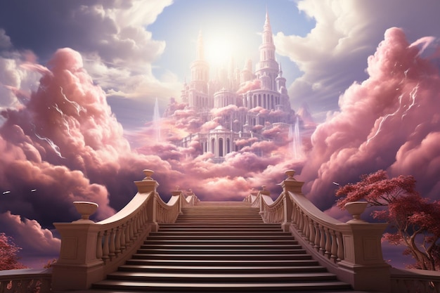 Enchanting Dreams Fantasy Castle in a Pink Wonderland A Magical Fairytale Setting with Dreamlike