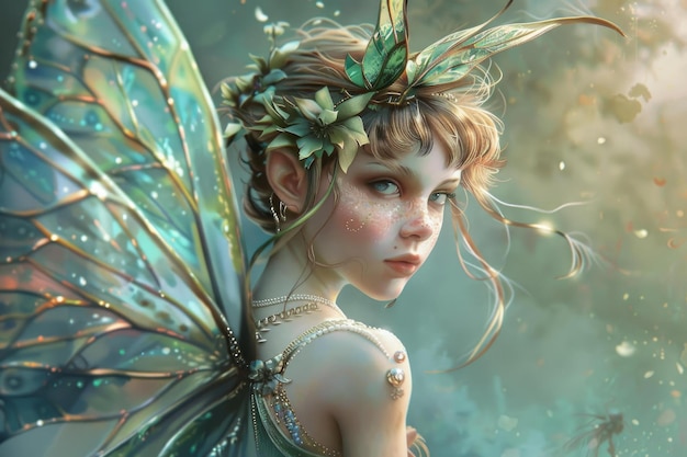 Photo enchanting fairy portrait in mystical forest