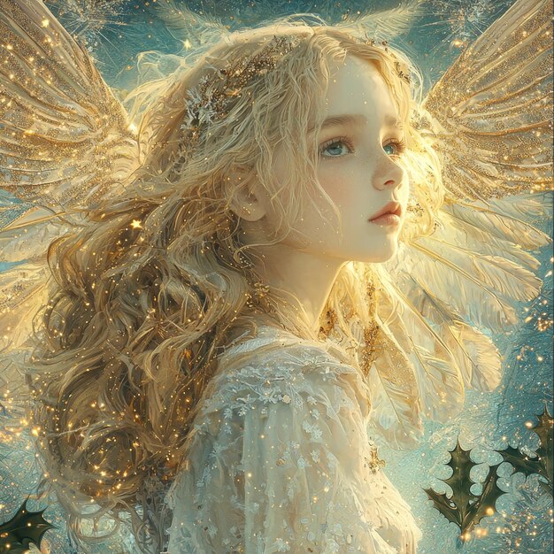 Enchanting Fairy with Golden Wings and Sparkling Hair