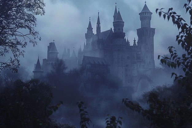 Enchanting fairytale castle in the mist