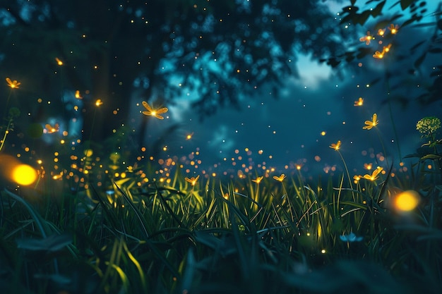 Photo enchanting fireflies illuminating a summer night o