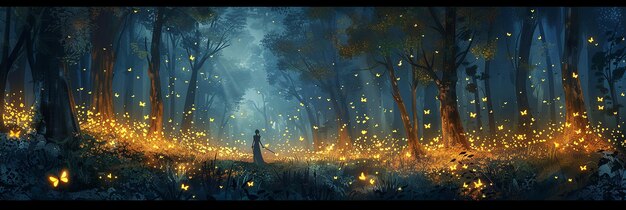 Enchanting firefly display in a forest