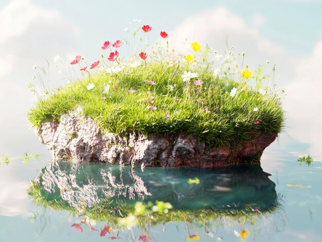 Photo enchanting floating island in a serene waterscape