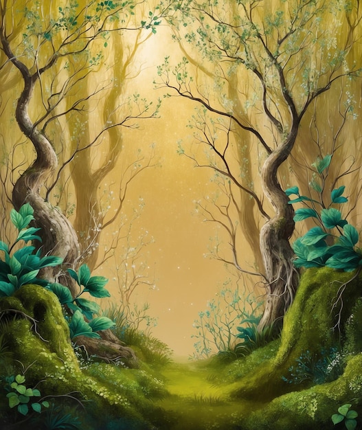 Photo enchanting forest drawing illustrations